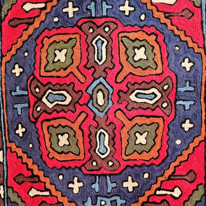 Red-Blue Handmade Chain Stitch Aasan Mat | Small Rug | Meditation Carpet - Image 4
