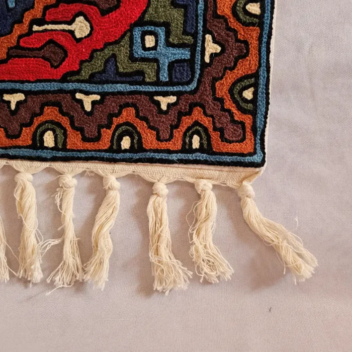 Red-Blue Handmade Chain Stitch Aasan Mat | Small Rug | Meditation Carpet - Image 2