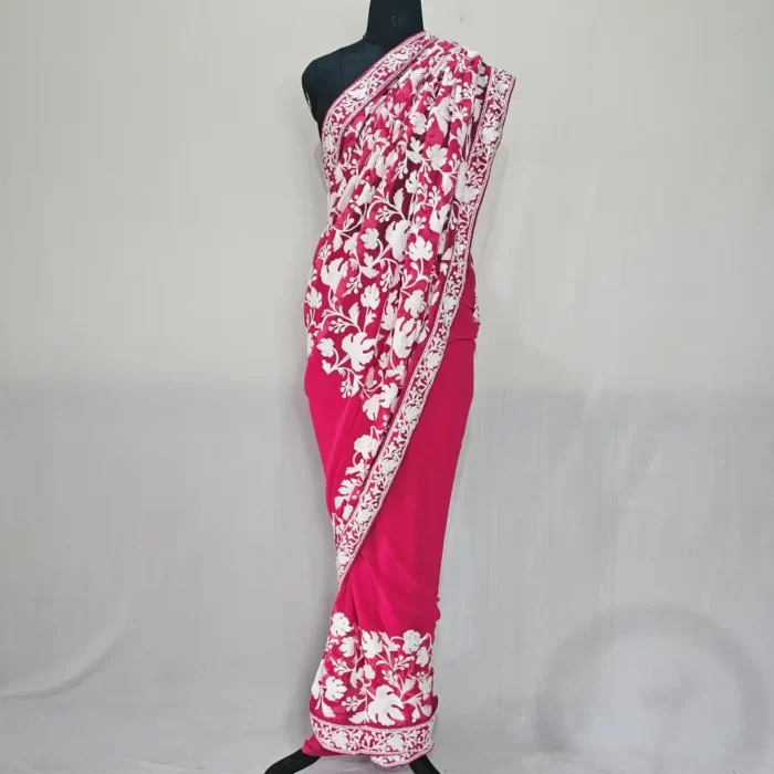 Red Georgette Kashmiri Saree | Chinar Akh Rang