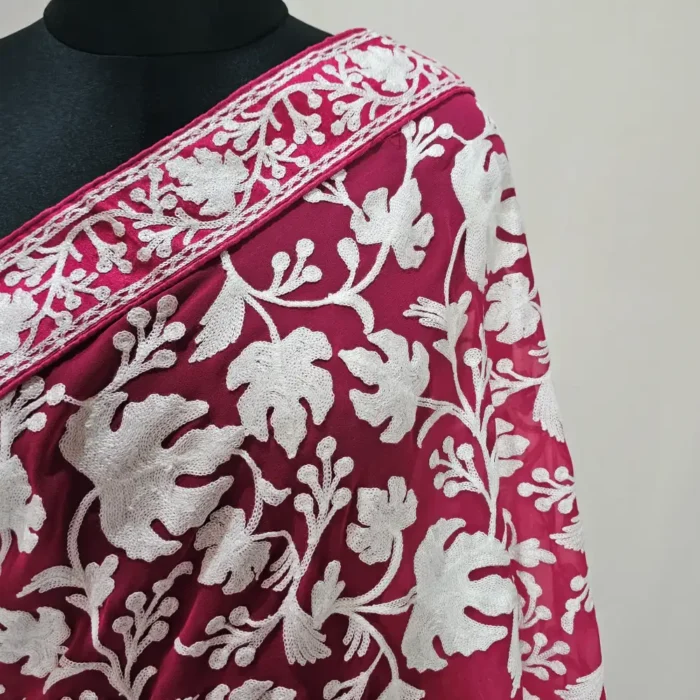 Red Georgette Kashmiri Saree | Chinar Akh Rang - Image 3