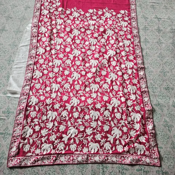 Red Georgette Kashmiri Saree | Chinar Akh Rang - Image 4
