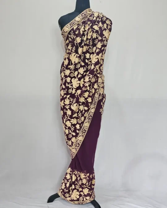 Purple Georgette Kashmiri Saree | Chinar Akh Rang