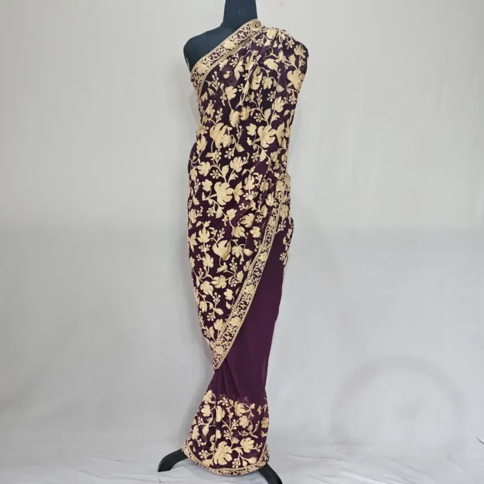 Purple Georgette Kashmiri Saree | Chinar Akh Rang