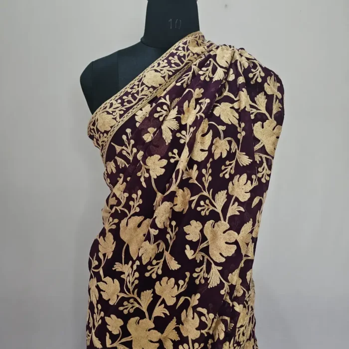 Purple Georgette Kashmiri Saree | Chinar Akh Rang - Image 2