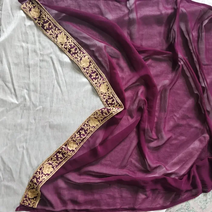 Purple Georgette Kashmiri Saree | Chinar Akh Rang - Image 5