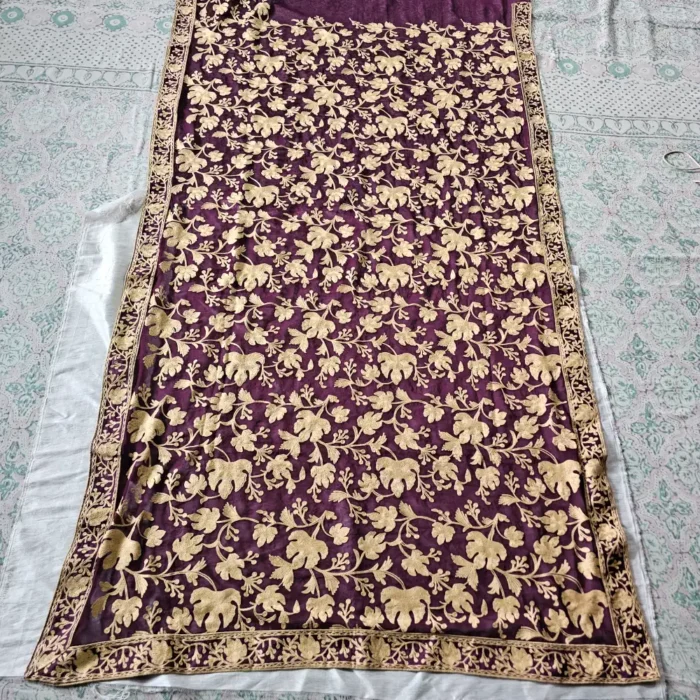 Purple Georgette Kashmiri Saree | Chinar Akh Rang - Image 4