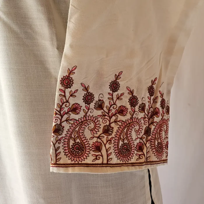 Kashmiri Cream Kurti Set With Sozni Embroidery | Lal Bazaar Collection - Image 5