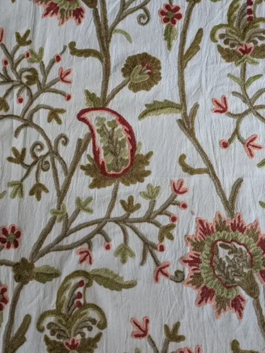 Handmade Kashmiri Crewel Fabric | Wool Embroidery on Cotton | Perfect for Curtains, Chairs, Sofas & Home Decor
