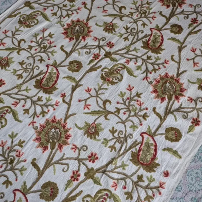 Handmade Kashmiri Crewel Fabric | Wool Embroidery on Cotton | Perfect for Curtains, Chairs, Sofas & Home Decor - Image 6