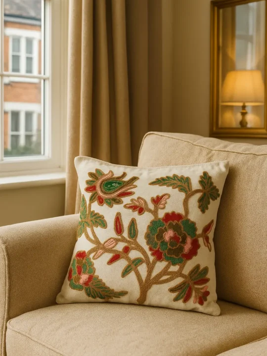 Kashmiri Hand Crewel Embroidered Cushion Cover in Cotton - Set of 2