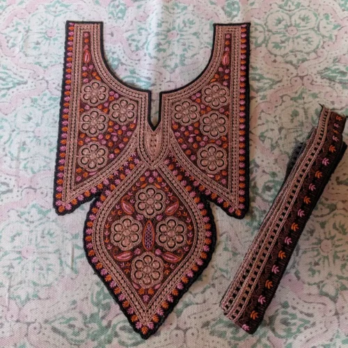 Kashmiri Black and Bronze Tilla and Sozni Needle Work Patch with Lace