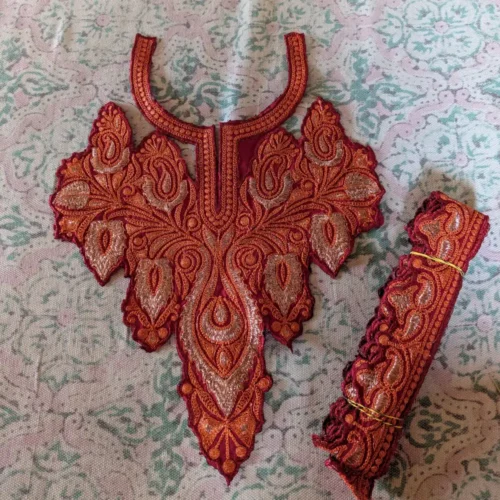 Twinkling Badam Maroon and Copper Kashmiri Tilla Work Patch with Lace