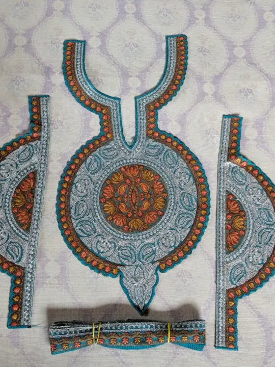 Kashmiri Blue and Silver Tilla and Needle Embroidered Sleeves - Neck Patch with Lace