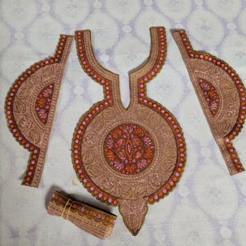 Green and Copper Kashmiri Tilla and Needle Embroidered Patch with Sleeves and Lace