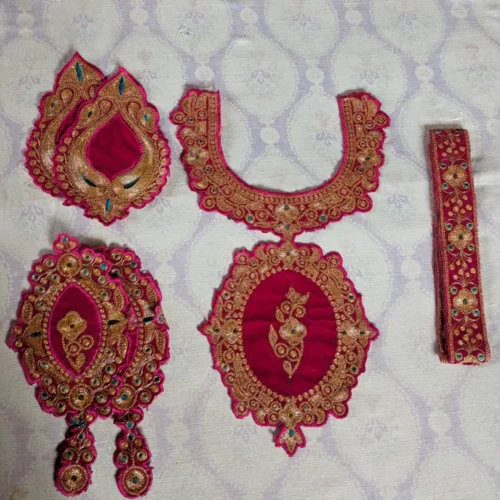 Pink Kashmiri Tilla Embroidered Zoani Patch with Bootis and Lace