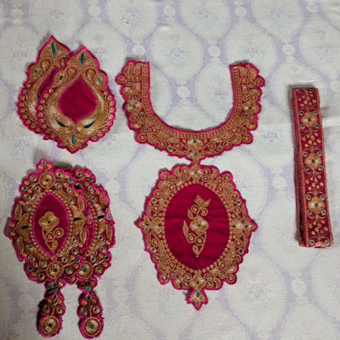 Pink Kashmiri Tilla Embroidered Zoani Patch with Bootis and Lace