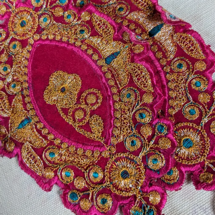 Pink Kashmiri Tilla Embroidered Zoani Patch with Bootis and Lace - Image 2