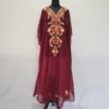 Maroon Long Kashmiri Georgette Kaftan With Aari Embroidery