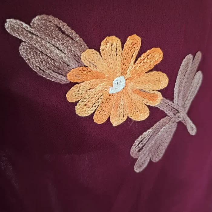 Maroon Long Kashmiri Georgette Kaftan With Aari Embroidery - Image 5