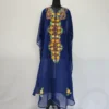 Blue Long Kashmiri Georgette Kaftan With Aari Embroidery