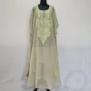 Beige Long Kashmiri Georgette Kaftan With Aari Embroidery