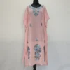 Pinkish Long Kashmiri Georgette Kaftan With Aari Embroidery