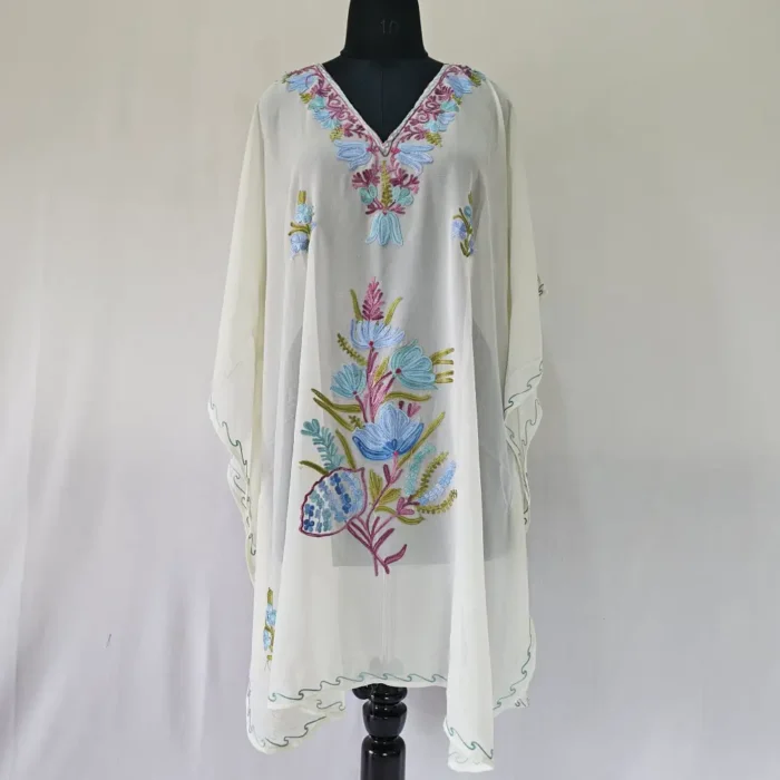 Georgette Cream Aari Work Mahjabeen Kashmiri Kaftan