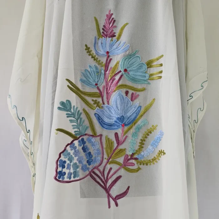 Georgette Cream Aari Work Mahjabeen Kashmiri Kaftan - Image 4