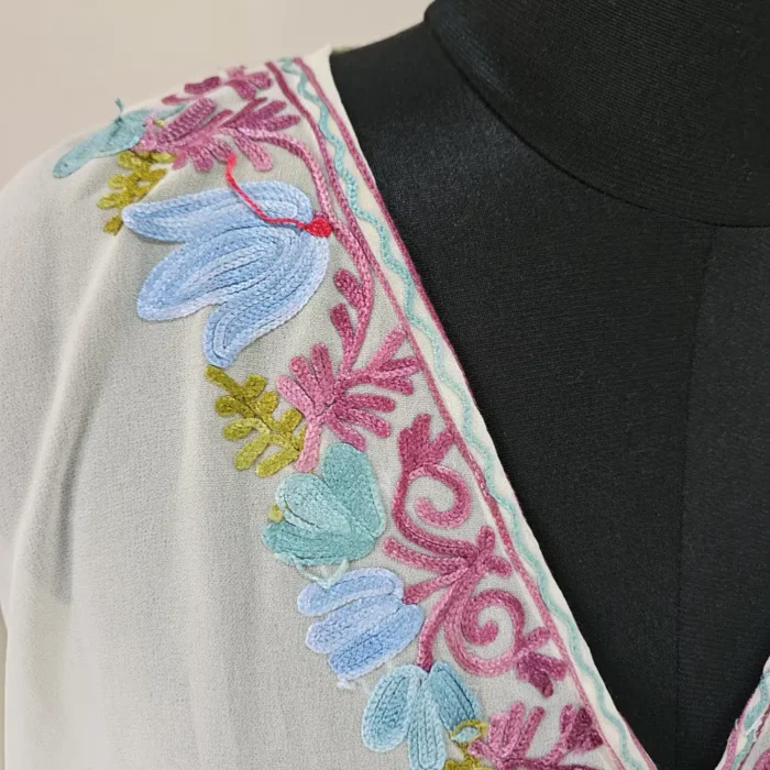 Georgette Cream Aari Work Mahjabeen Kashmiri Kaftan - Image 3