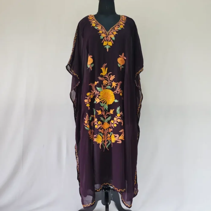 Kashmiri Purple Husna Georgette loose Kaftan with Aari Work