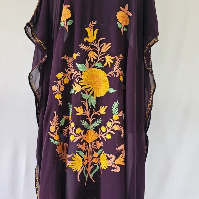 Kashmiri Purple Husna Georgette loose Kaftan with Aari Work - Image 2