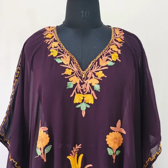 Kashmiri Purple Husna Georgette loose Kaftan with Aari Work - Image 3