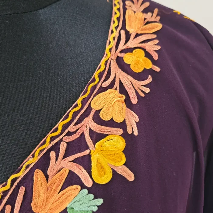Kashmiri Purple Husna Georgette loose Kaftan with Aari Work - Image 4