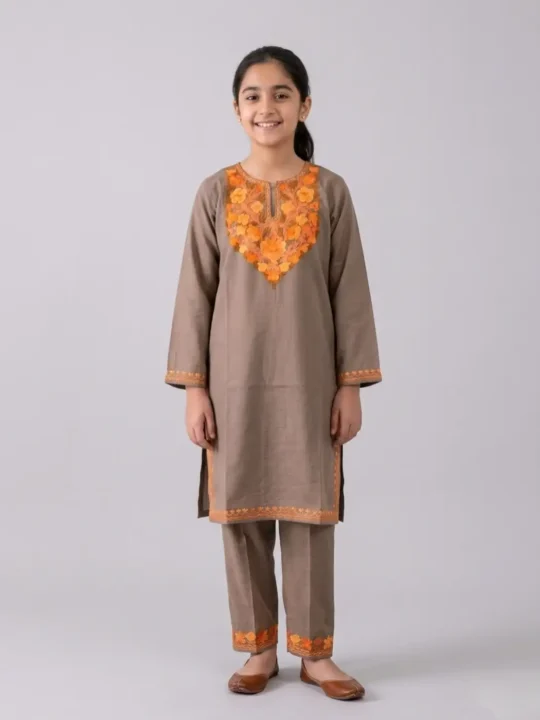 Arzoo Koshur Cotton Aari Embroidery Kurti Set for Teens (10-11 years)