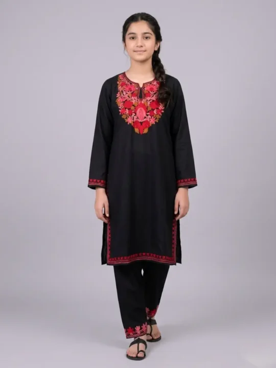 Koshur Cotton Aari Work Sehr Kurti Set for Teenage Girl (12-13 Years)
