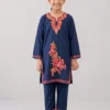 Ruhi Kashmiri Girls Cotton Kurta Set Dark Blue Aari Embroidered 8-9years)