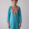 Kurta Set for Girls Kashmiri in Ruby Cotton Aari Embroidered (10-11Years)