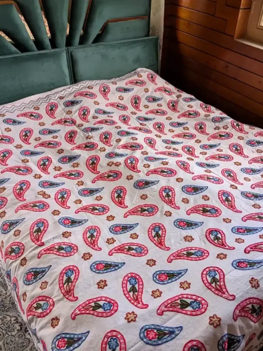 Hand Crewel Embroidered Double Dusoot Cotton Kashmiri Bed Cover
