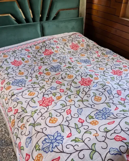 Srinagar Dusoot Cotton Bed Cover with Kashmiri Hand Crewel Work