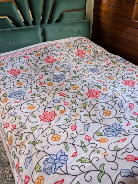 Srinagar Dusoot Cotton Bed Cover with Kashmiri Hand Crewel Work
