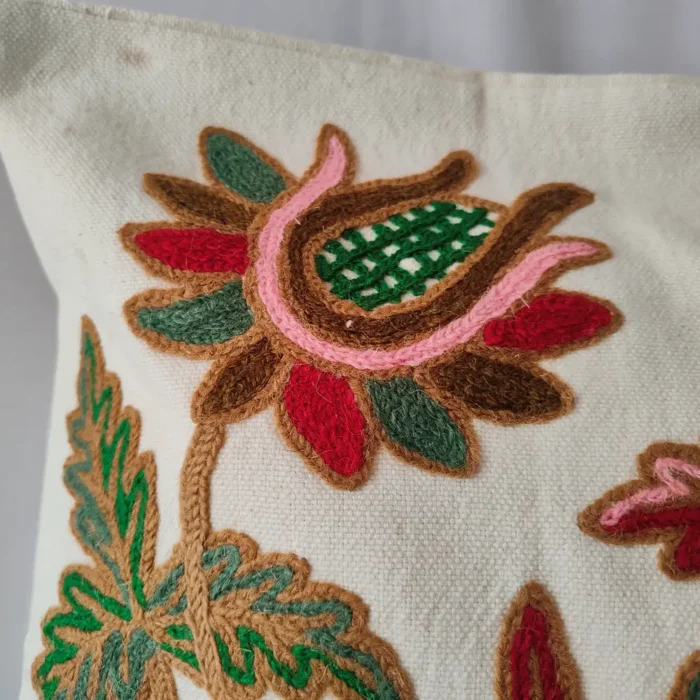 Kashmiri Hand Crewel Embroidered Cushion Cover in Cotton - Set of 2 - Image 2