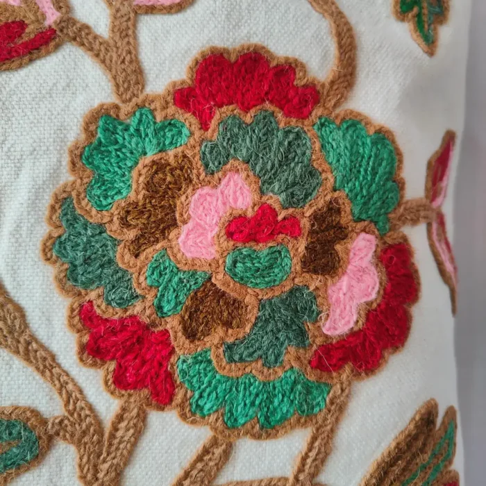 Kashmiri Hand Crewel Embroidered Cushion Cover in Cotton - Set of 2 - Image 3