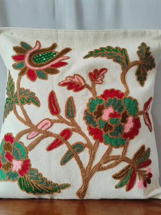 Kashmiri Hand Crewel Embroidered Cushion Cover Pair in Cotton