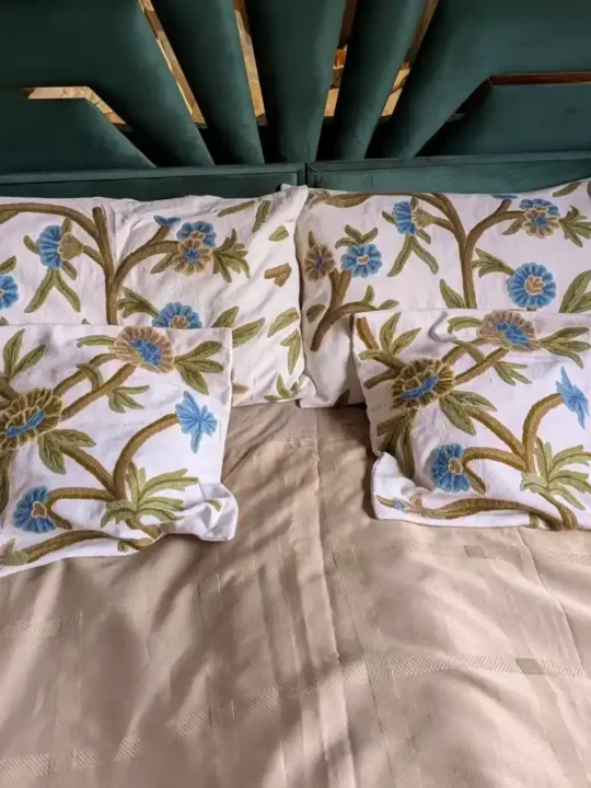 Set of 2 Cushion Covers and 2 pillow Covers with Hand Crewel Work
