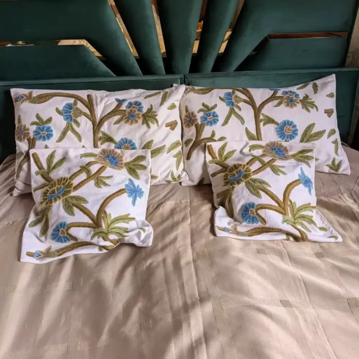 Set of 2 Cushion Covers and 2 pillow Covers with Hand Crewel Work