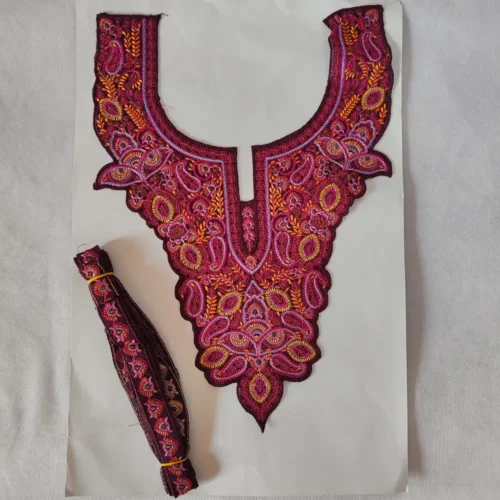 Noori Chocolate Brown Sozni Needle Work Patch with Lace