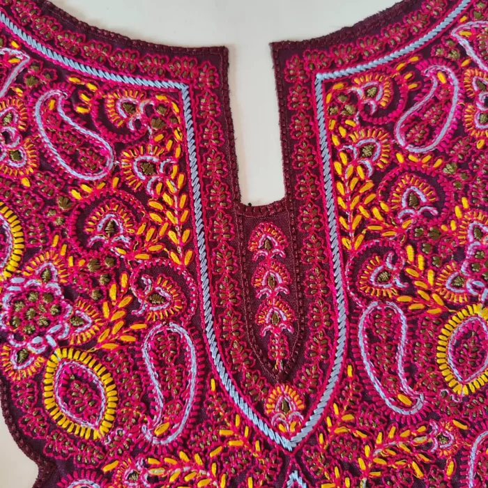 Noori Maroon Sozni Needle Work Patch with Lace - Image 2
