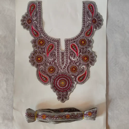 Kashmiri Light Grey Sozni Needle Work Patch with Lace