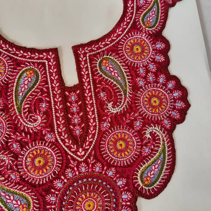 Sozni Needle Work Kashmiri Maroon Patch with Lace - Image 2