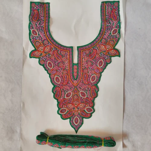 Green Sozni Needle Work Patch with Lace from Kashmir